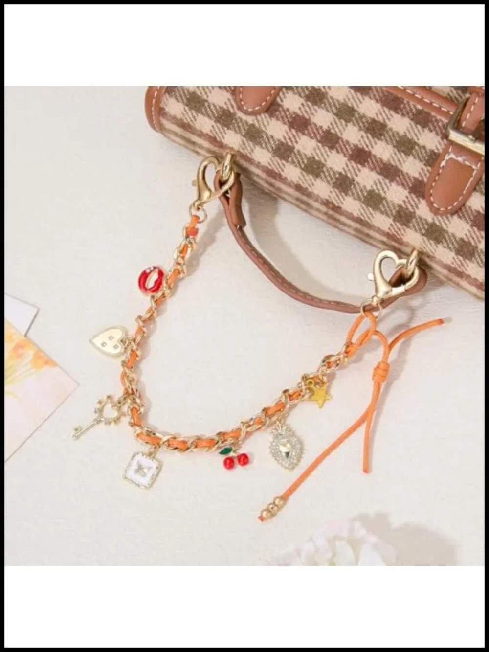 Leather Purse Charm Chain with Alloy Decorative Charms for Handbags Shoulder